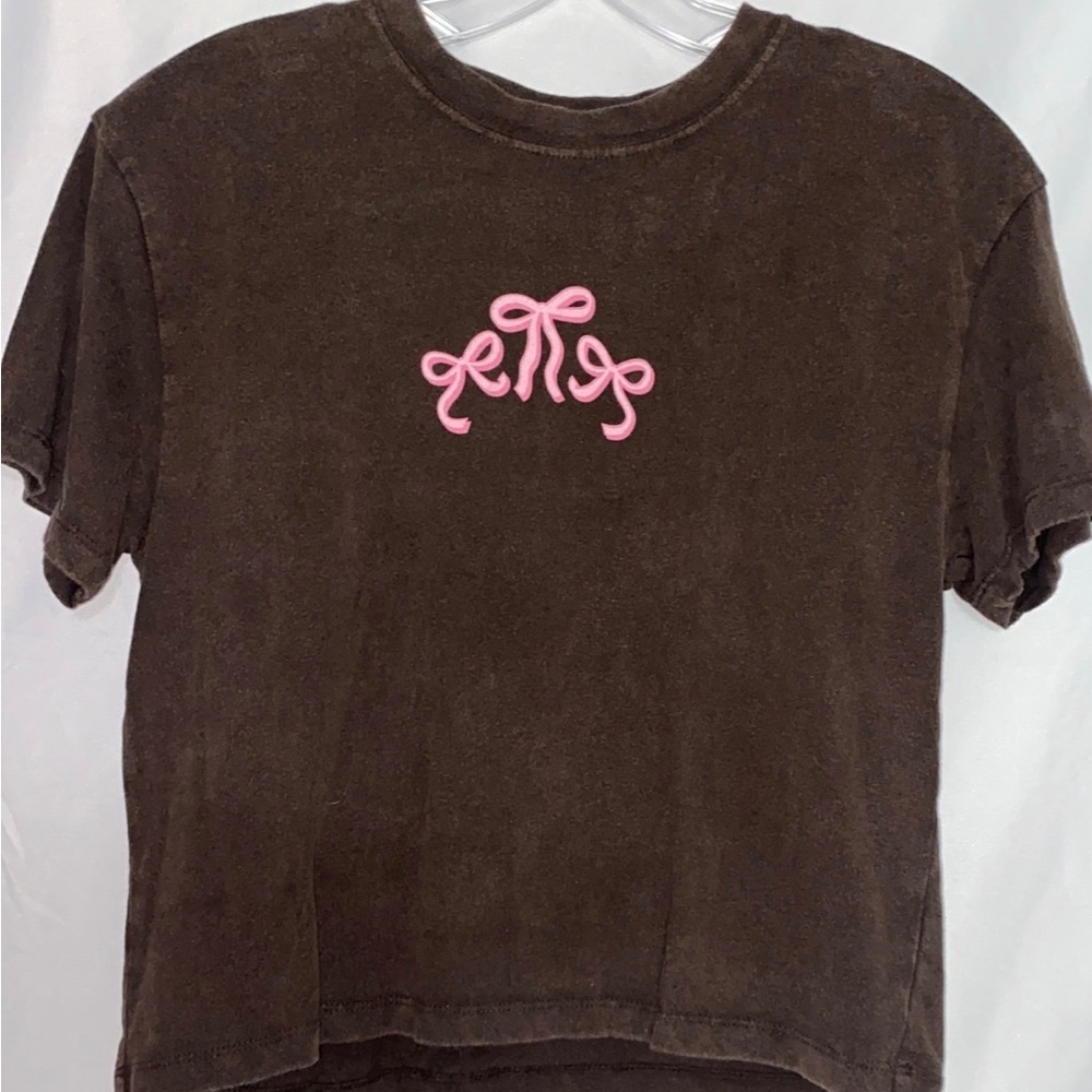 Kids Brown T-Shirt with Pink Bow Graphic